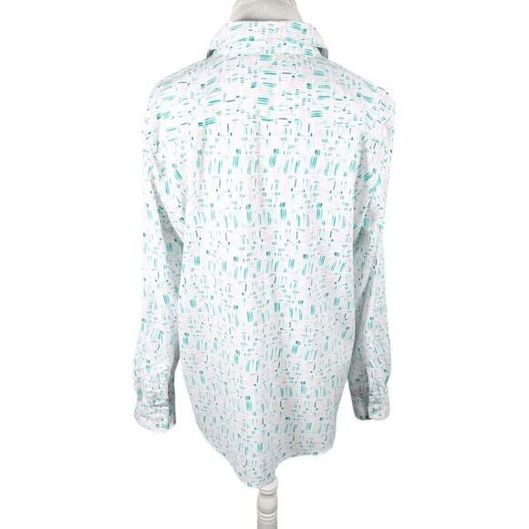Foxcroft Non-Iron Abstract Retro Stripe Print Button Shirt Roll Tab Slvs Size 14 - Picture 5 of 7